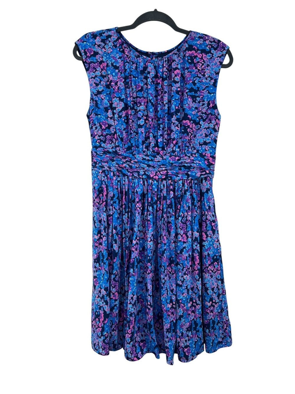 Boden Selina Blue Floral Print Ruched Knee Length Dress Womens 10